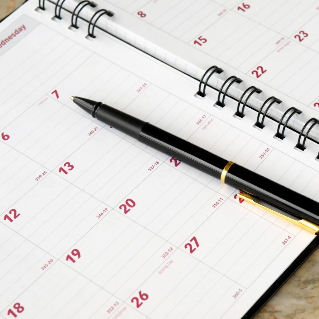 pen and calendar planner