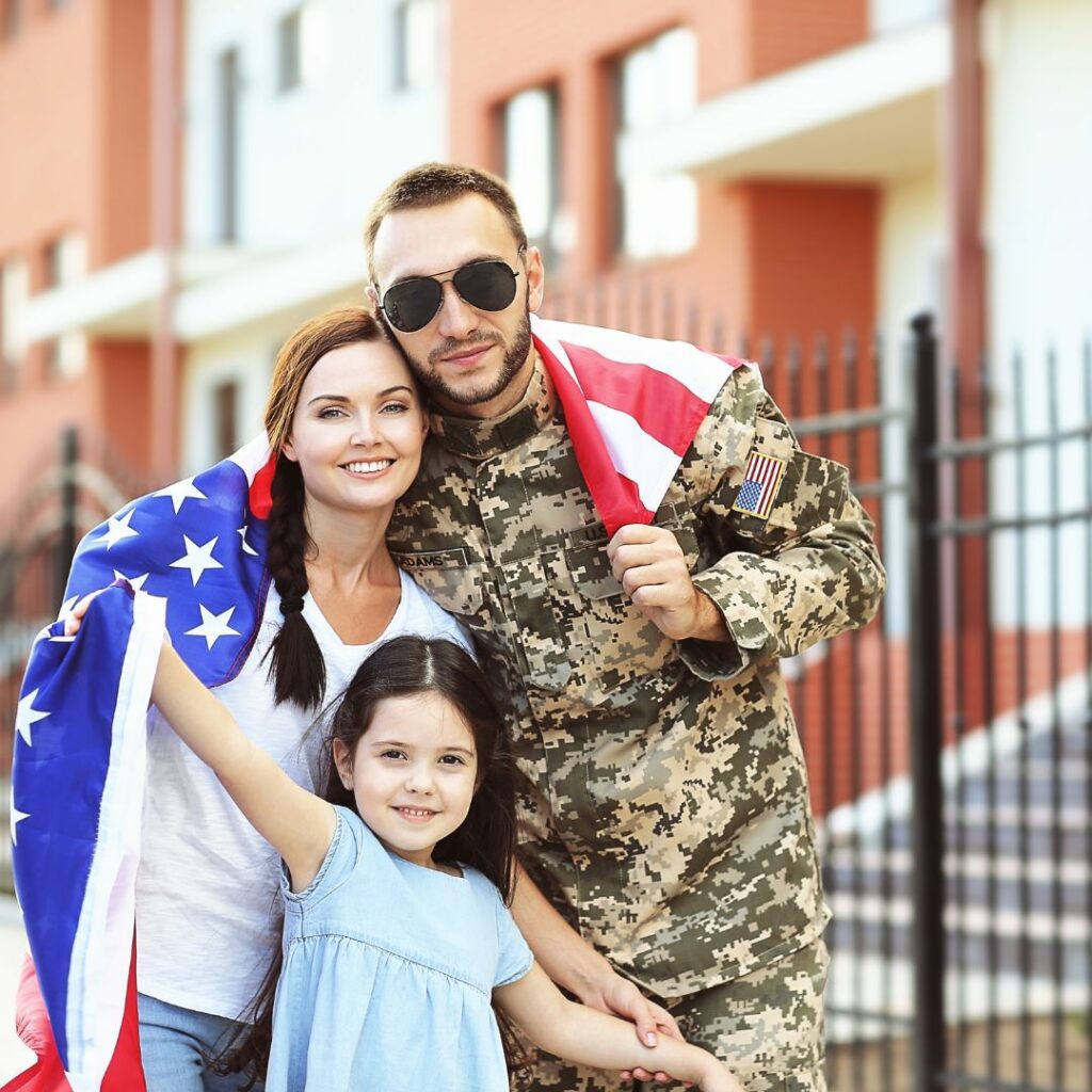 military family with american flag
